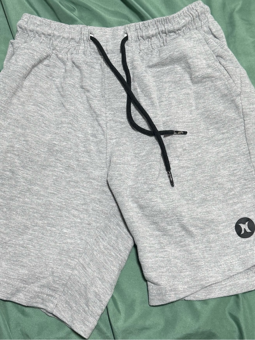 Hurley Light Gray Athletic Drawstring Shorts with Black Cord Boys Small